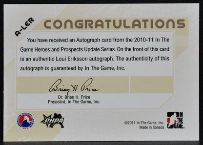 2011-12 In The Game Heroes and Prospects Loui Eriksson A-LER Stars Auto 1271
