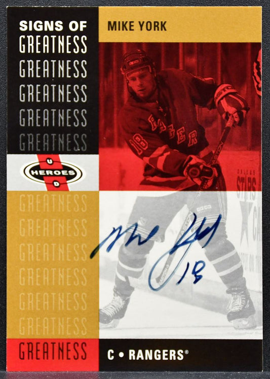 2000-01 Upper Deck Heroes Signs of Greatness Mike York MY Rangers Auto 0086