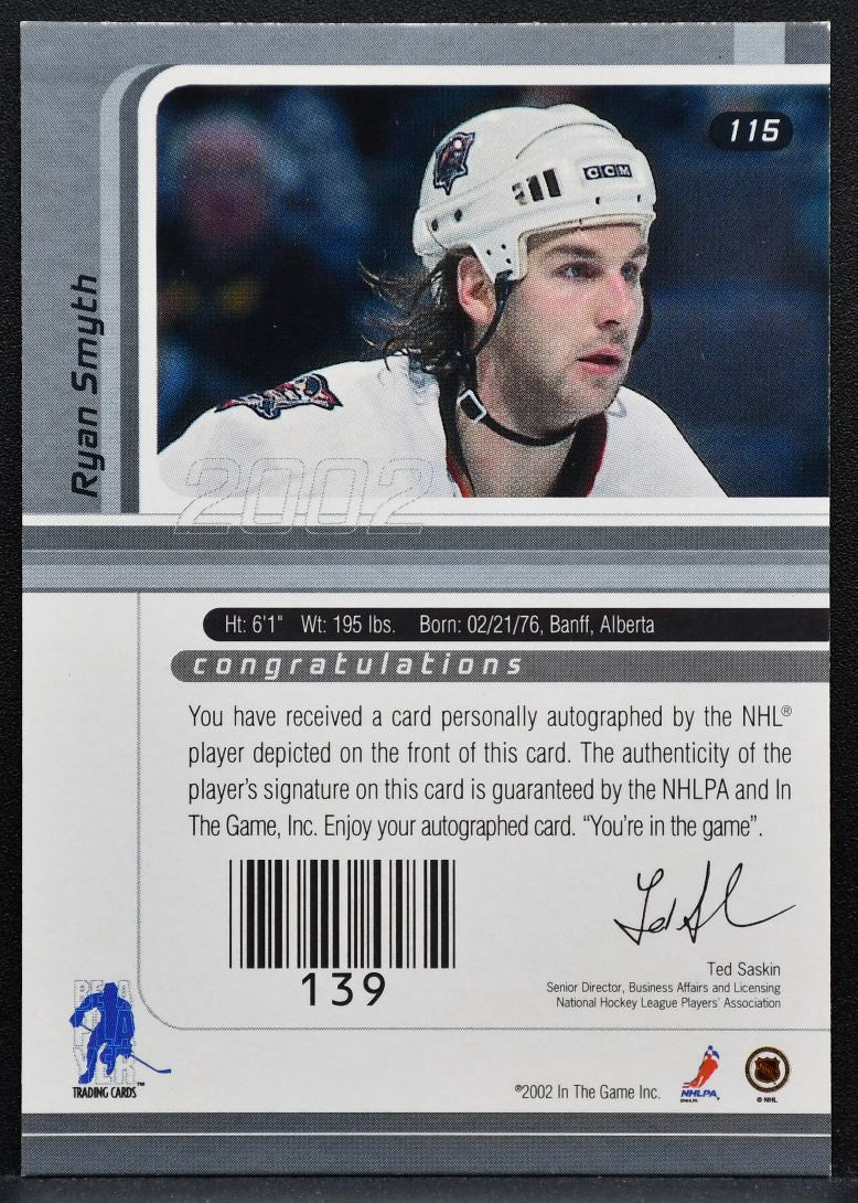 2001-02 Be a Player Signature Series Autograph Ryan Smyth 115 Oilers Auto 2165