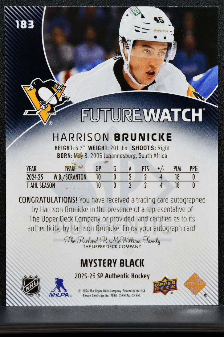 2025-26 SP Authentic Future Watch Mystery Black Auto Brunicke RC Auto 1631