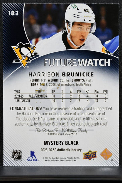 2025-26 SP Authentic Future Watch Mystery Black Auto Brunicke RC Auto 1631