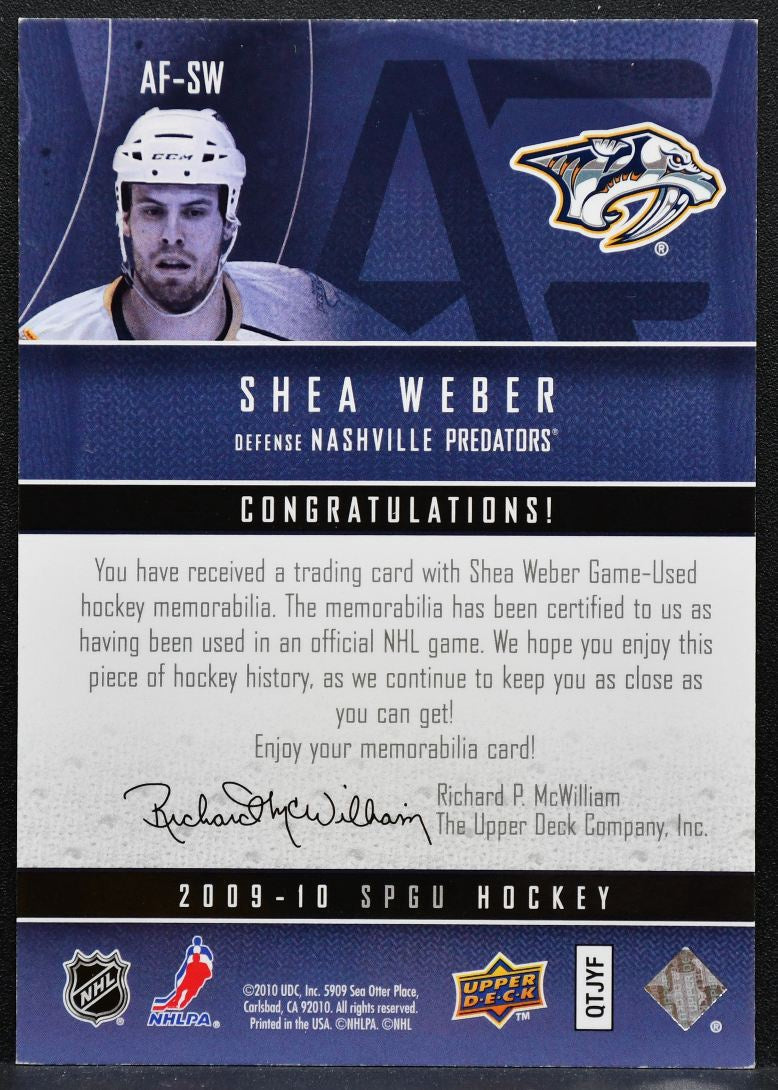 2009-10 SP Game Used Authentic Fabrics Shea Weber AF-SW Predators Jersey 1540
