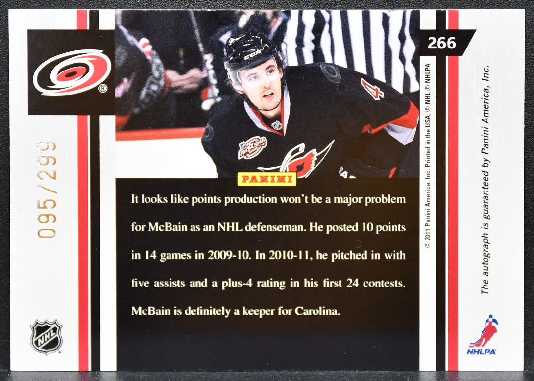 2010-11 Panini Pinnacle Ice Breakers McBain 266 Hurricanes RC Auto 095/299 9307