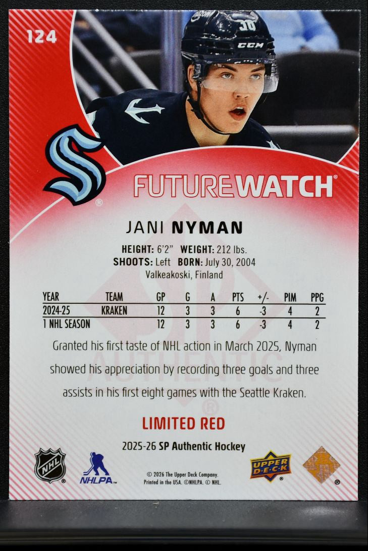 2025-26 SP Authentic Future Watch Limited Red Jani Nyman Seattle Kraken RC 3369