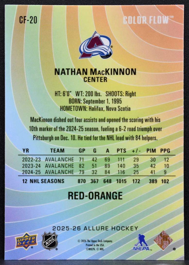 2025-26 Upper Deck Allure Color Flow Red-Orange Nathan MacKinnon Avalanche 4469