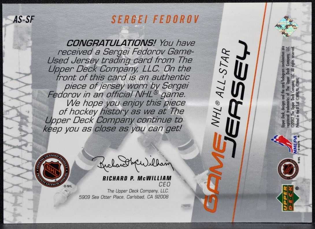 2002-03 UD All-Star Game Jersey Sergei Fedorov AS-SF Jersey 9950