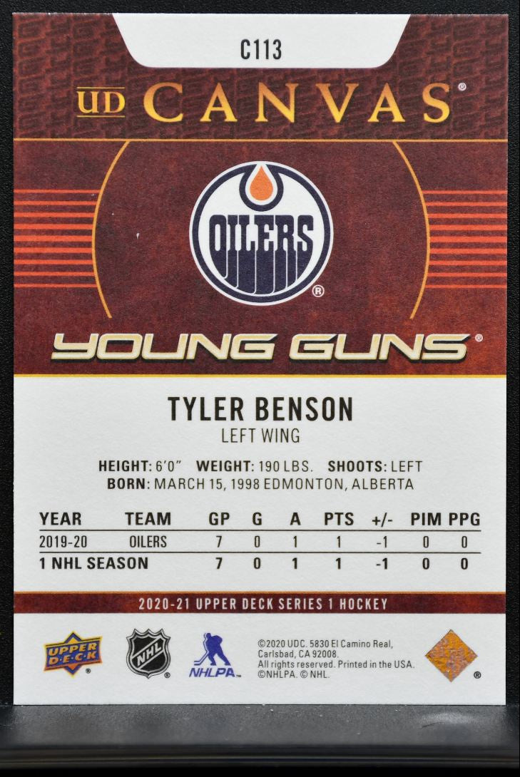2020-21 Upper Deck Series 1 UD Canvas Young Guns Tyler Benson Oilers RC 1372