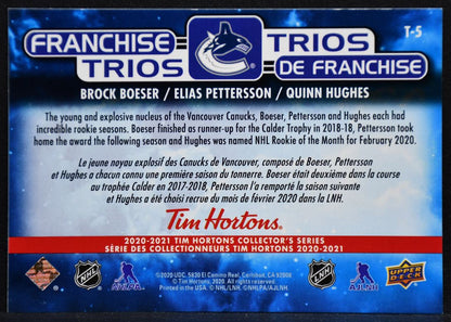 20-21 UD Tim Hortons Franchise Trios Boeser/Pettersson/Hughes T-5 Canucks 3537