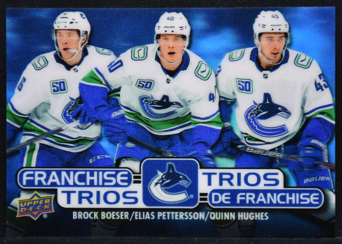 20-21 UD Tim Hortons Franchise Trios Boeser/Pettersson/Hughes T-5 Canucks 3537
