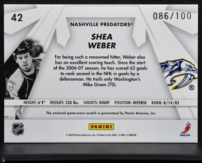 2010-11 Donruss Boys of Winter Threads Prime Shea Weber 42 /100 Patch 3545