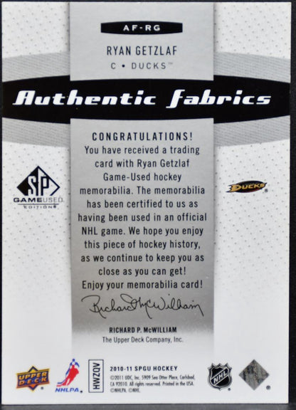 2010-11 SP Game Used Authentic Fabrics Ryan Getzlaf Anaheim Ducks Jersey 3247