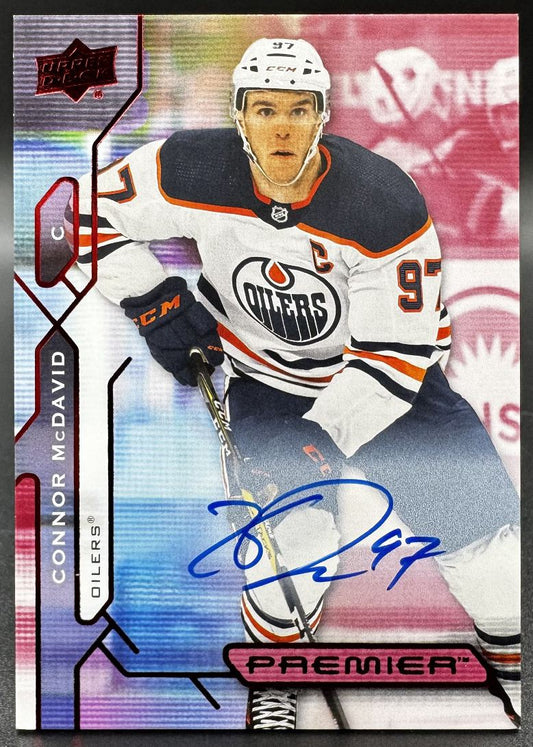 Carte autographiée Connor McDavid n° 90 des Oilers d'Edmonton, collection Upper Deck Premier Autographs 2021-2022