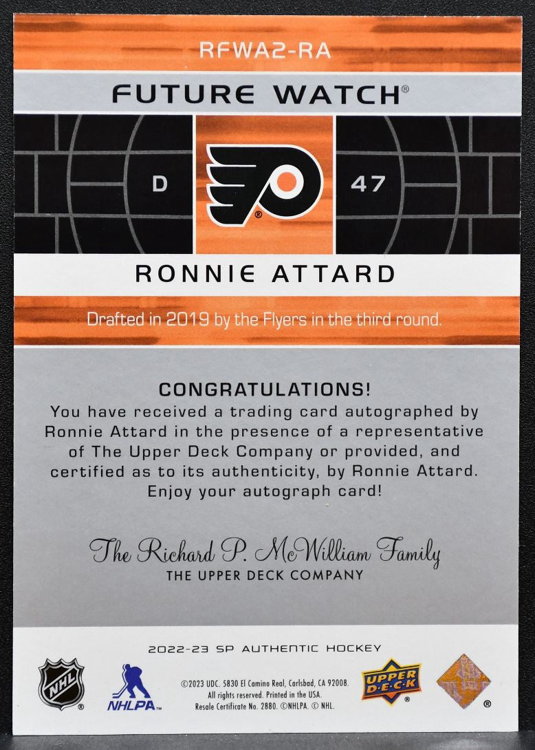 2022-23 SP Authentic Future Watch Auto Ronnie Attard Flyers RC Auto 016/399 2317