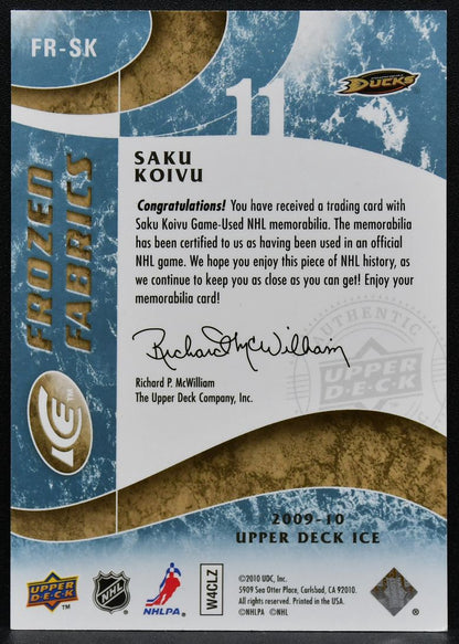 2009-10 Upper Deck Ice Frozen Fabrics Saku Koivu FR-SK Anaheim Ducks Jersey 3541