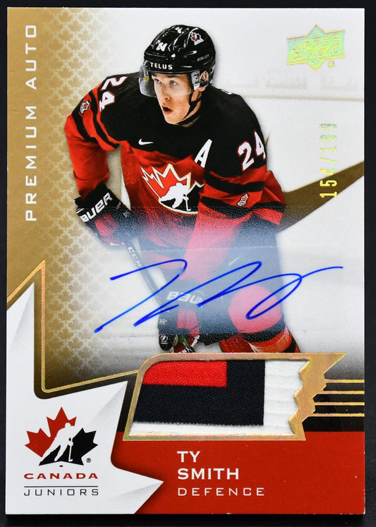 Écusson autographié de l'équipe junior canadienne UD 2020-2021 Ty Smith 40 Auto 154/199