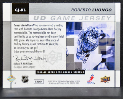 2009-10 Upper Deck Series 1 UD Game Jerseys Roberto Luongo Canucks Jersey 3179