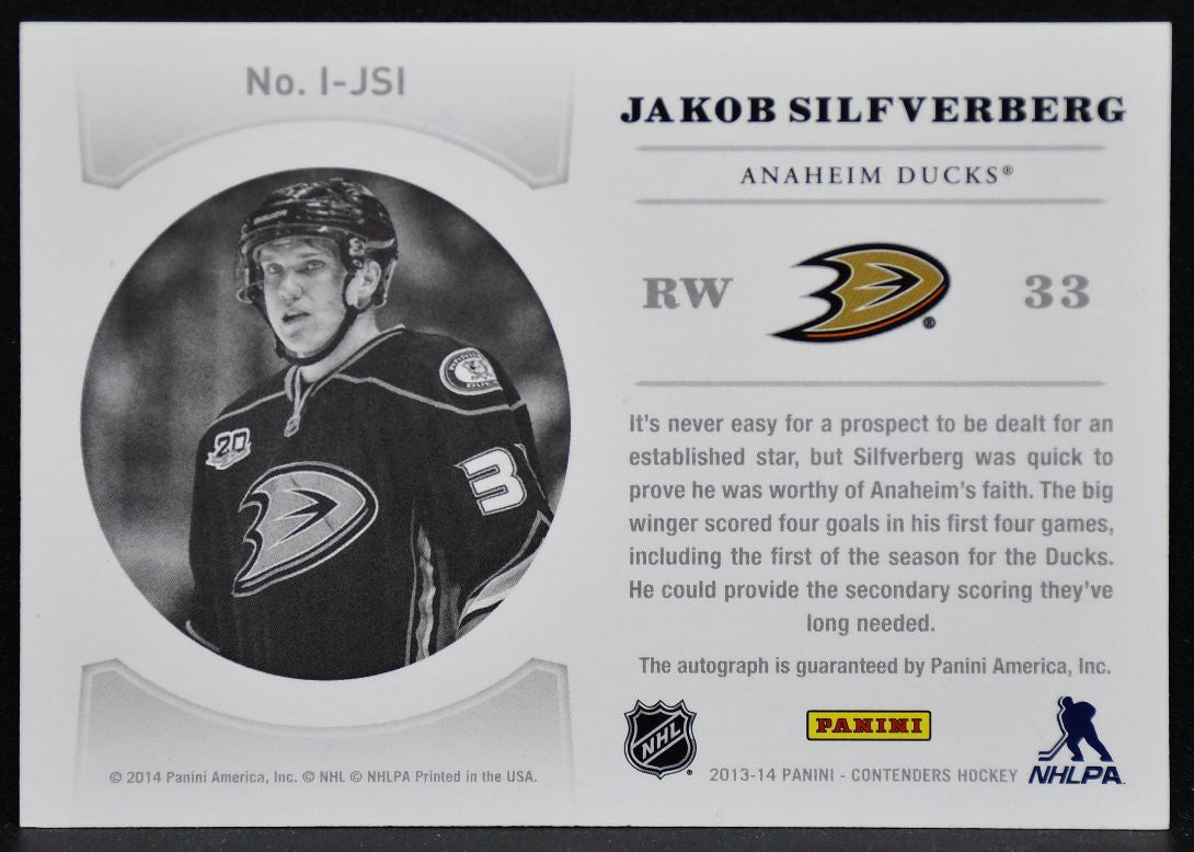 2013-14 Panini Contenders NHL Ink Jakob Silfverberg I-JSI Ducks Auto 5804