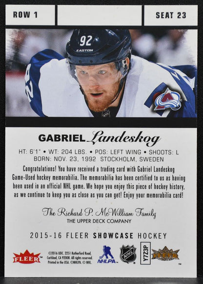 2015-16 Fleer Showcase Flair Jersey Gabriel Landeskog 23 Avalanche Jersey 6090