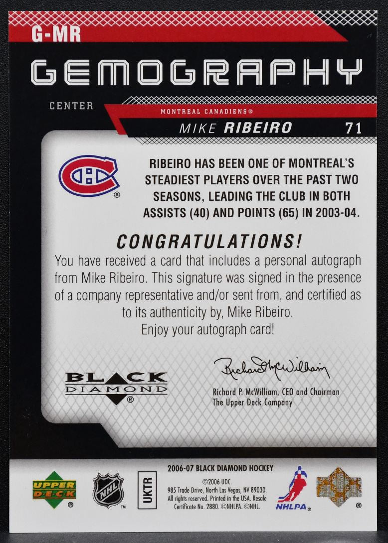 2006-07 Upper Deck Black Diamond Gemography Mike Ribeiro Canadiens Auto 7127