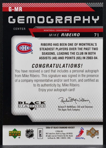 2006-07 Upper Deck Black Diamond Gemography Mike Ribeiro Canadiens Auto 7127