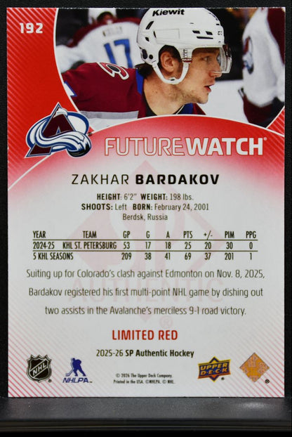 2025-26 SP Authentic Future Watch Limited Red Zakhar Bardakov Penguins RC 8488