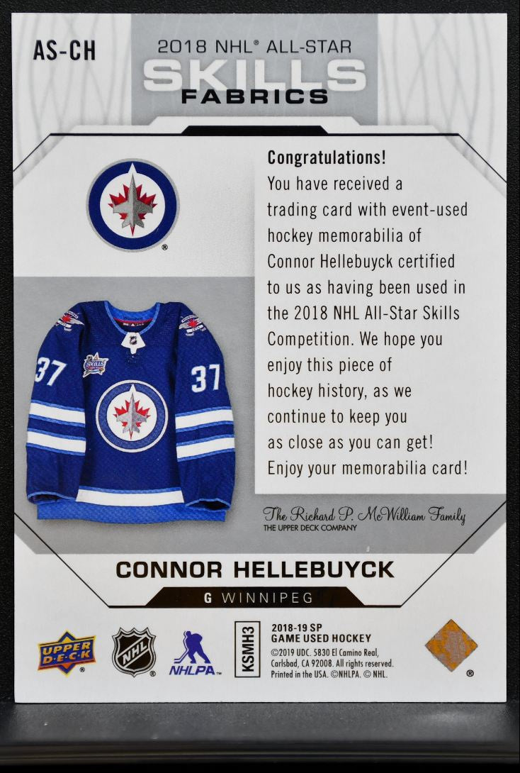 2018-19 SP Game Used Skills Fabrics Connor Hellebuyck Winnipeg Jets Jersey 0986