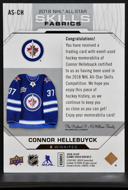 2018-19 SP Game Used Skills Fabrics Connor Hellebuyck Winnipeg Jets Jersey 0986