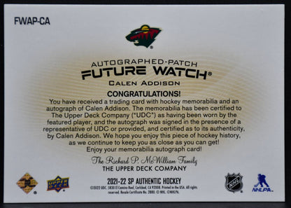 2021-22 SP Authentic Future Watch Autographs Patch Addison RC Auto Patch 0930