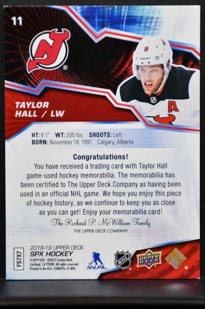 2018-19 SPx Materials Blue Taylor Hall 11 New Jersey Devils Jersey 6316