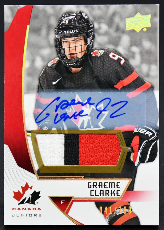 2019-20 UD Team Canada Juniors Auto Patch Graeme Clarke 1 Auto 41/199 Patch