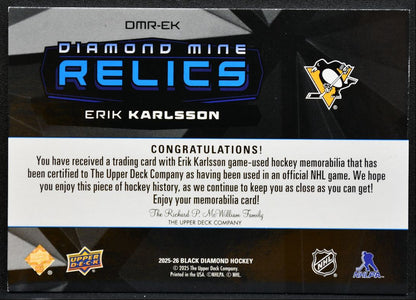 2025-26 UD Black Diamond Mine Relics Erik Karlsson DMR-EK Penguins Jersey 0641