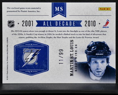 2010-11 Panini Dominion All Decade Jersey Martin St. Louis MS /99 Jersey 8496