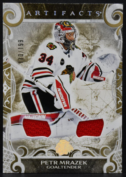 24-25 UD Artifacts Gold Materials Petr Mrazek 104 Blackhawks 110/199 Jersey 2776