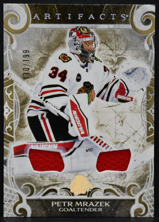 24-25 UD Artifacts Gold Materials Petr Mrazek 104 Blackhawks 110/199 Jersey 2776