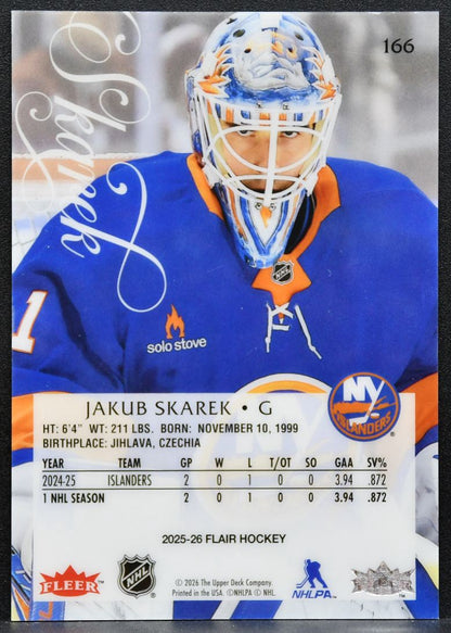 2025-26 Flair Rookie Jakub Skarek 166 New York Islanders RC 3738