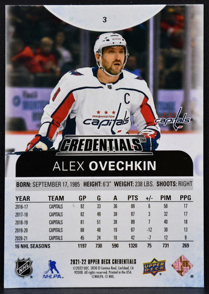 2021-22 UD Credentials Neon Green Alex Ovechkin 3 Washington Capitals 29/75 2295