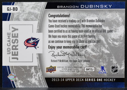 2013-14 UD Series 1 UD Game Jerseys Brandon Dubinsky Blue Jackets Jersey 2752