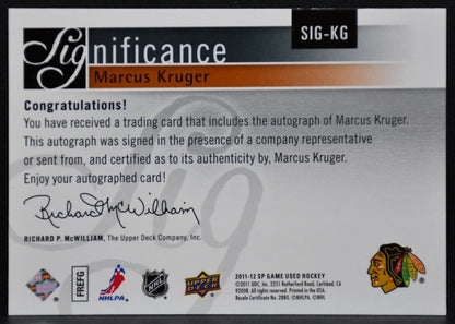 2011-12 SP Game Used Significance Kruger SIG-KG Blackhawks Auto 46/50 8140