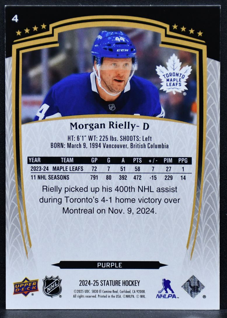 2024-25 UD Stature Purple Morgan Rielly 4 Toronto Maple Leafs 24/25