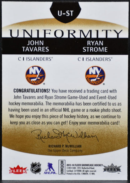 2013-14 Fleer Showcase Uniformity Ryan Strome/John Tavares Islanders Jersey 0962