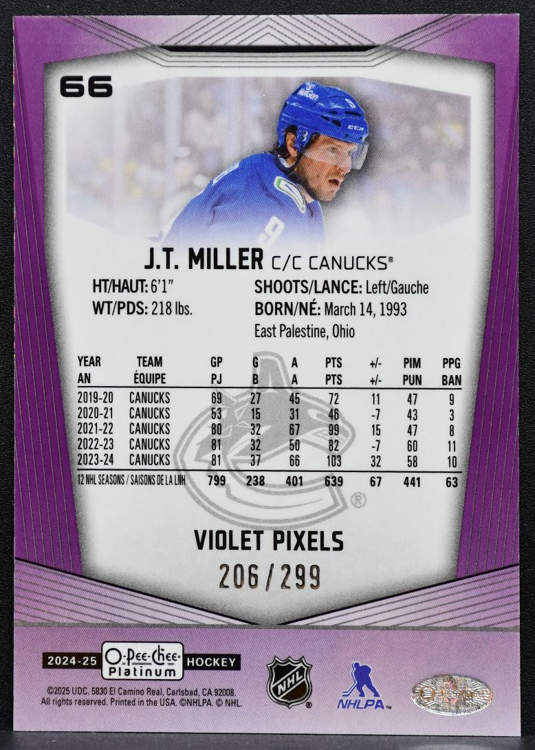 2024-25 O-Pee-Chee Platinum Violet Pixels J.T. Miller 66 Canucks 206/299 1570