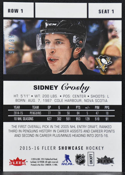 2015-16 Fleer Showcase Flair Blue Ice Sidney Crosby 1 Pittsburgh Penguins 92/99 3124