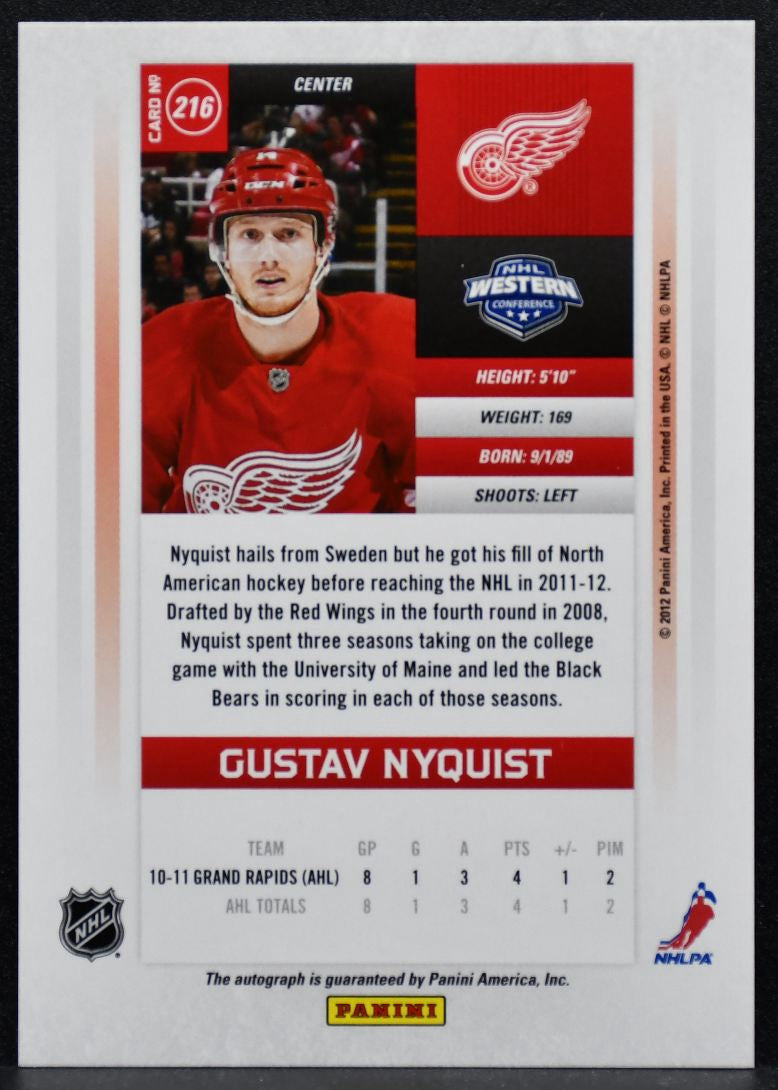 2011-12 Panini Contenders Calder Gustav Nyquist Red Wings RC Auto 142/800 4033