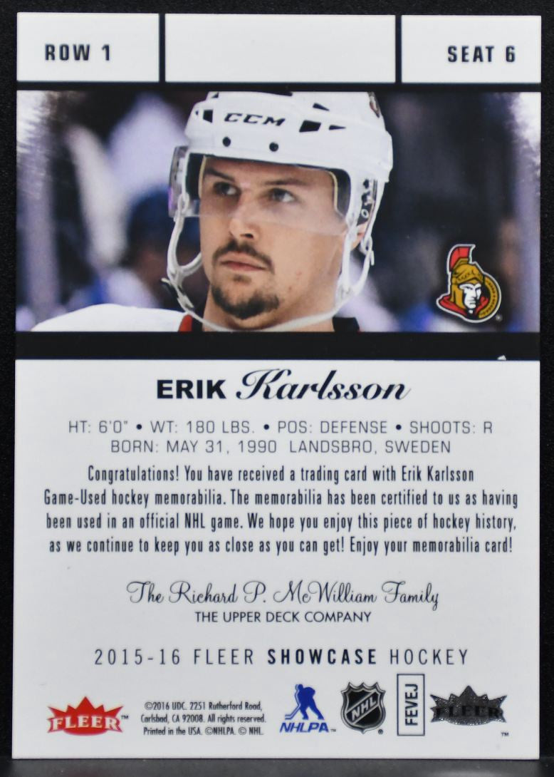 2015-16 Fleer Showcase Flair Erik Karlsson 6 Ottawa Senators Jersey 7706