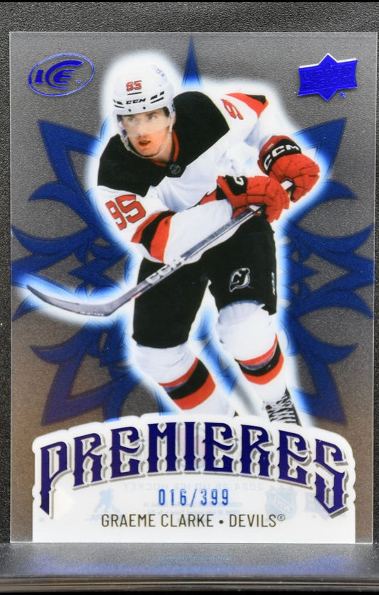 2024-25 UD Ice Blue Premieres Graeme Clarke 160 New Jersey Devils RC /399 0830