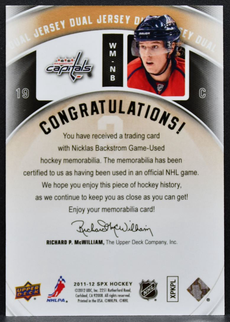 2011-12 SPx Winning Materials Nicklas Backstrom WM-NB Capitals Jersey 3158
