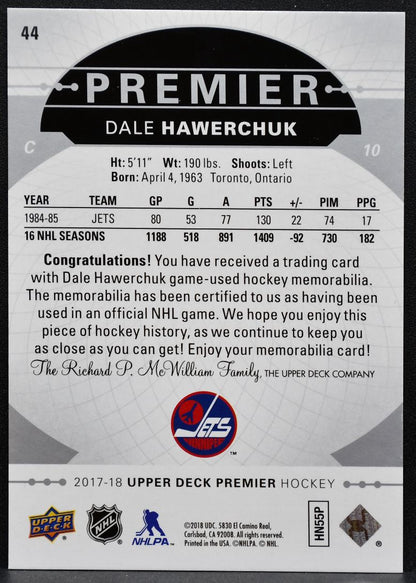 2017-18 UD Premier Base Relics - Jerseys Dale Hawerchuk 44 Jets Jersey 1571