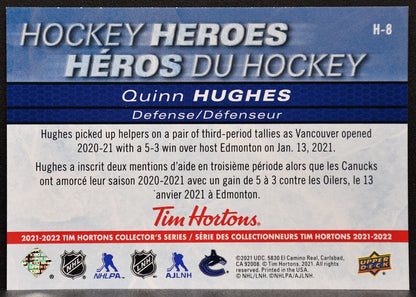 2021-22 Upper Deck Tim Hortons Hockey Heroes Quinn Hughes H-8 Vancouver Canucks 7900