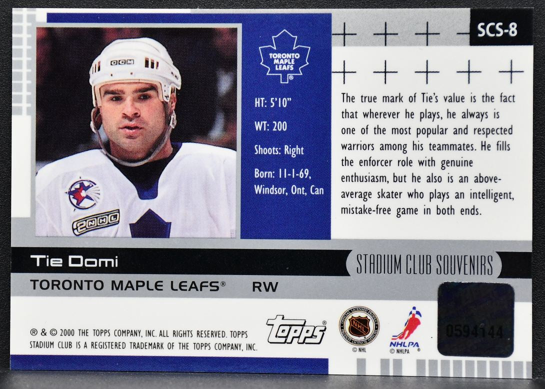 2000-01 Topps Stadium Club Souvenirs Tie Domi SCS-8 Toronto Maple Leafs Jersey 3230