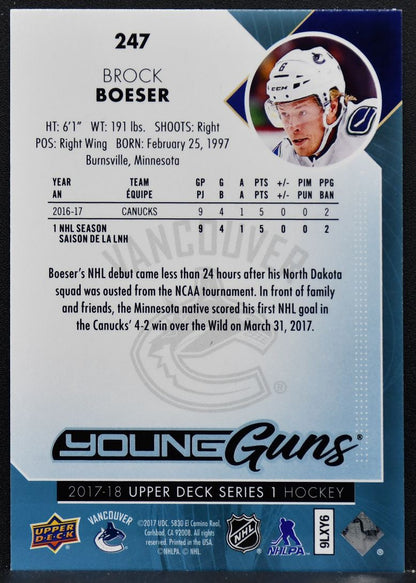 2017-18 Upper Deck Series 1 Young Guns Brock Boeser 247 RC 8258